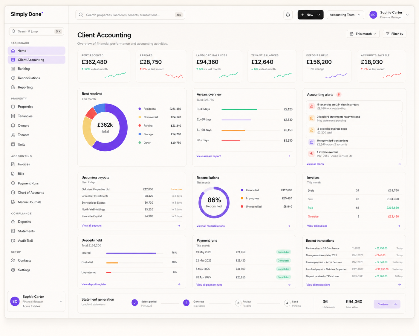 Client Accounting dashboard preview